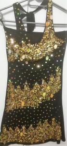 Adult Female Costumes to Hire - Black & Sequin Gold dress Halterneck - XS